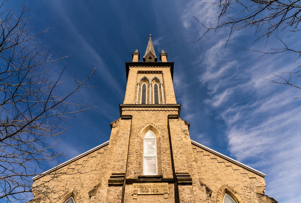 Anglican church spire against a clear sky