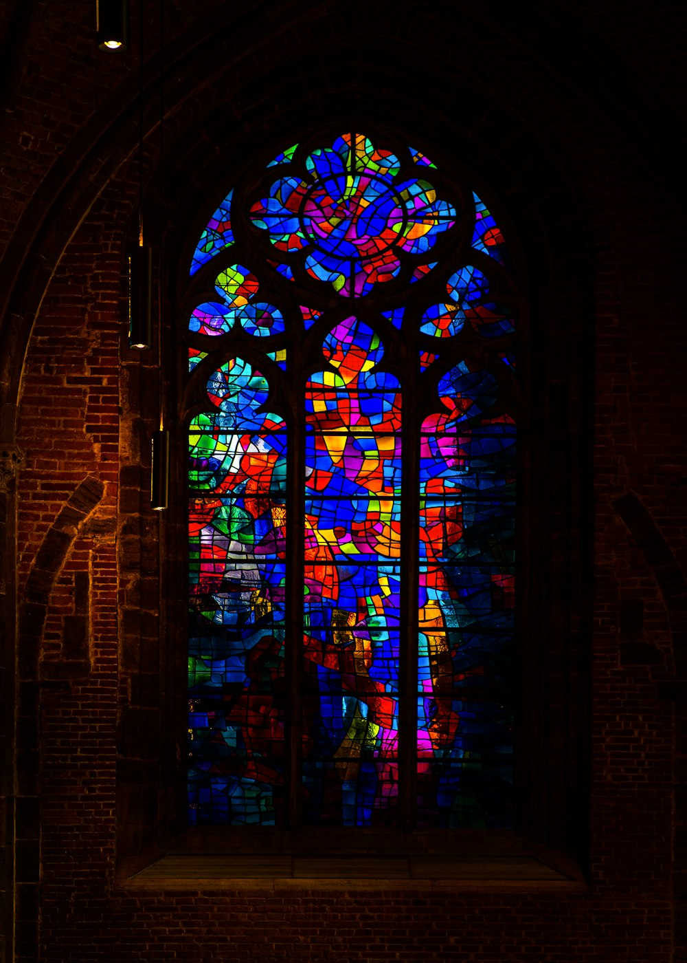 Stained glass window inside the church